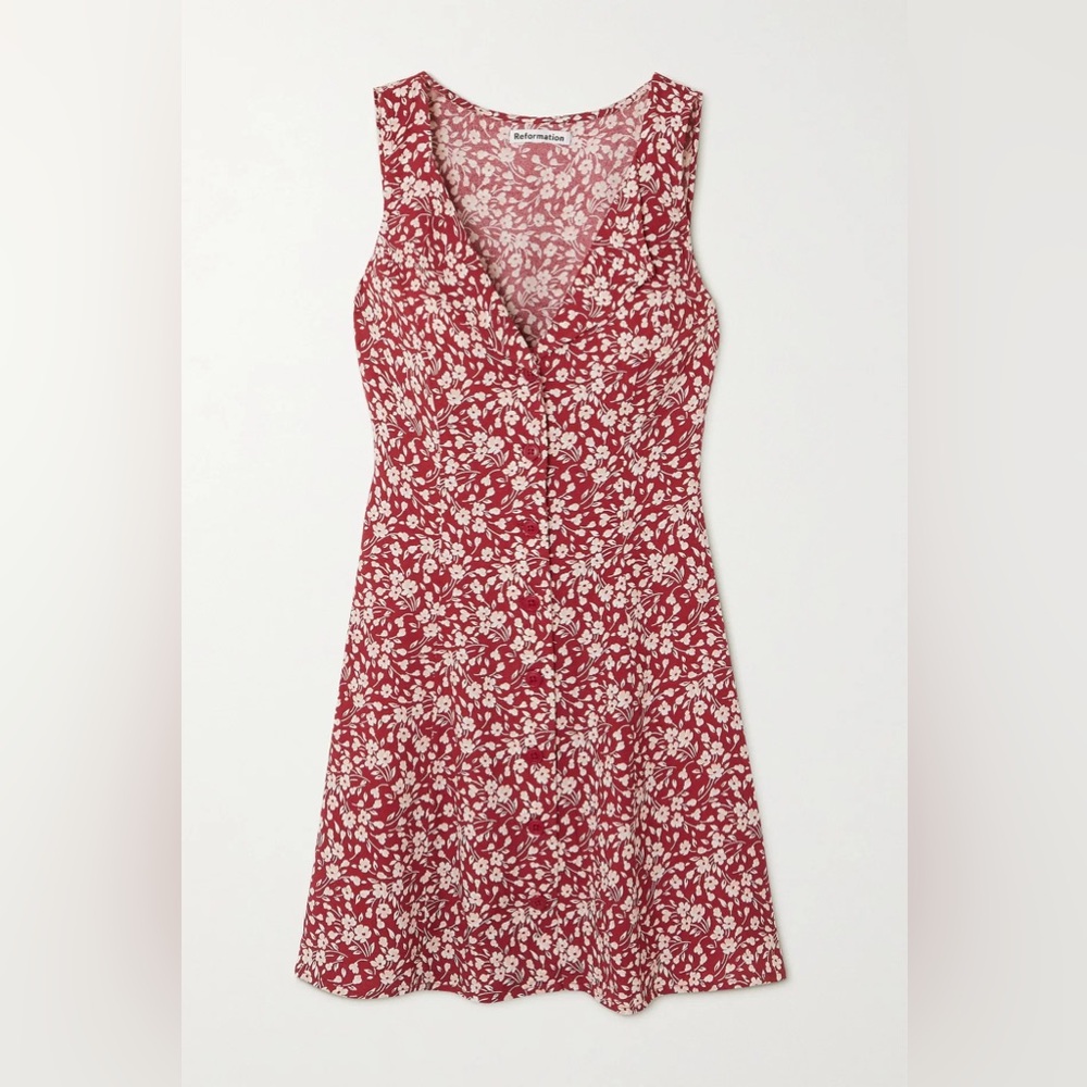 Reformation Burgundy Floral Mini Dress